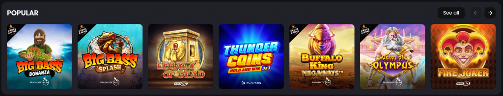 Spellen en providers Tip Top Bet Casino